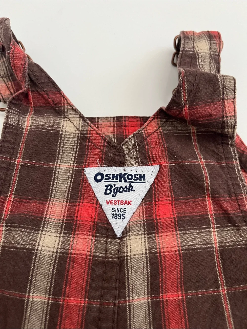 OshKosh B'gosh Red and Brown Plaid Shortalls
